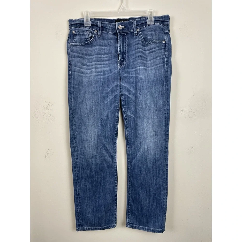 7 For All Mankind Slimmy Jeans Mens 33x27 Distressed Light Wash Luxe Performance